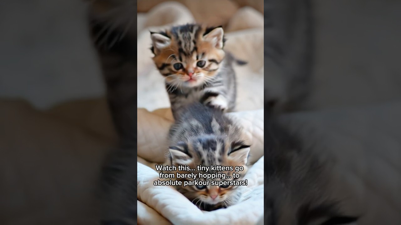 Kittens learn to jump 