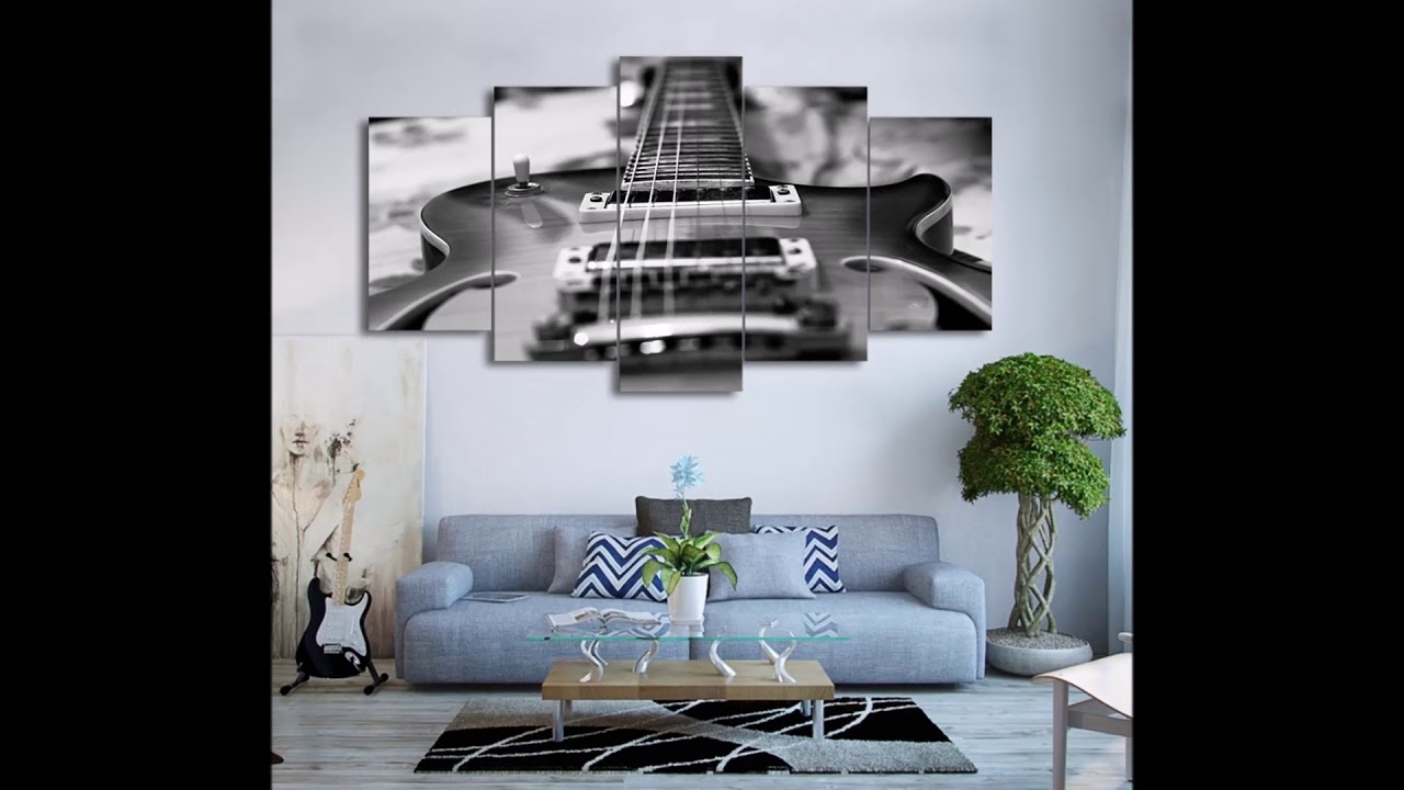 5 Pieces Abstract Vintage Black White Guitar Canvas Wall Art Home Decor Wall Decor With Frame