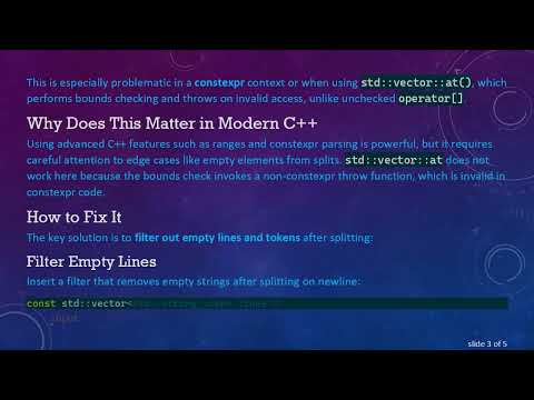 Fixing std::vector::at Errors with Range-Based Loops and Line Splitting in C+ +