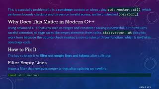 Fixing std::vector::at Errors with Range-Based Loops and Line Splitting in C+ +