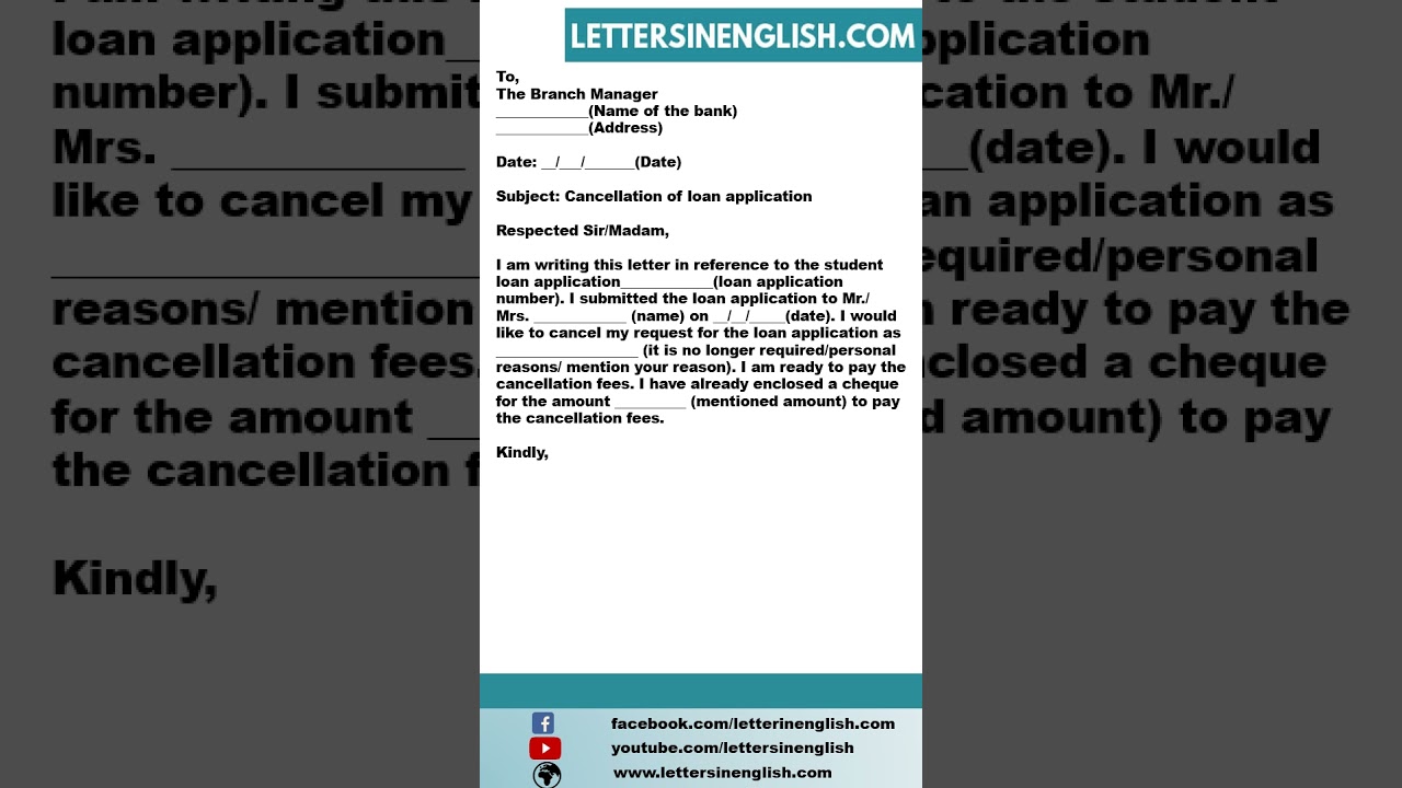 Student Loan Application Cancellation Letter | Sample Letter for Cancelling Loan Application