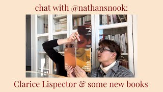 Book chat with @nathansnook : Clarice Lispector and much more
I sat down for a loose chat with the lovely @nathansnook ! In this excerpt, we talk about some recent acquisitions, curating a life, truth & the works of Clarice Lispector. Bonus: I am self-conscious about my hat hair & exert very big bossy only child energy
People mentioned:
@ren.ee_m
@MatthewSciarappa
@TheBarandtheBookcase
@batumanslittleidiot
@jameskatie
@alsopato
Books:
Punks: New & Selected Poems by John Keene (2021)
I Remember by Joe Brainard (1970)
The Importance of Being Iceland: Travel Essays in Art by Eileen Myles (2009)
Lote by Shola von Reinhold (2020)
If an Egyptian Cannot Speak English by Noor Naga (2022)
McGlue by Ottessa Moshfegh (2014)
What We Talk about When We Talk about Love by Raymond Carver (1981)
Adolescence Leaves by Nathan Truong (2022)
Sula by Toni Morrison (1973)
The Bluest Eye by Toni Morrison (1970)
Beloved by Toni Morrison (1987)
The Nineties by Chuck Klosterman (2022)
Água Viva by Clarice Lispector (trans. Stefan Tobler) (1973)
The Passion According to G.H. by Clarice Lispector (trans. Idea Novey) (1964)
A Breath of Life by Clarice Lispector (trans. Johnny Lorenz) (1978)
The Hour of the Star by Clarice Lispector (trans. Giovanni Pontiero / trans. Benjamin Moser)
An Apprenticeship, or the Book of Pleasures by Clarice Lispector (trans. Stefan Tobler) (1969)
The Complete Short Stories by Clarice Lispector (trans. Katrina Dodson) (2011)
Why This World: A Biography of Clarice Lispector by Benjamin Moser (2009) Book chat with @nathansnook : Clarice Lispector and much more