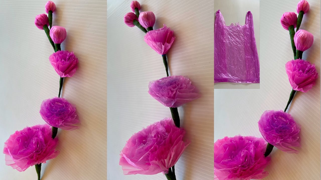 Flowers making with Plastic carry bags / DIY / Carry Bags Re use ideas