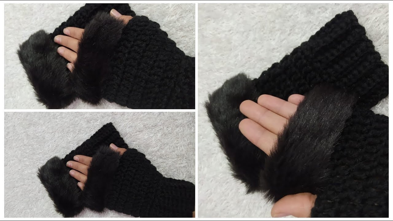كروشية جوانتى فرو سهل للمبتدئين/Crochet Fur Gloves - YouTube