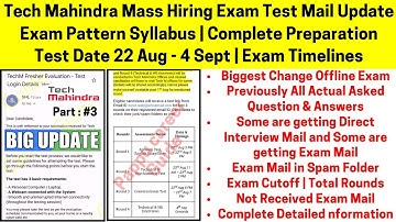 🔴Tech Mahindra Biggest Change, New Exam Timelines Mail Update Test Date Out Exam Pattern Preparation