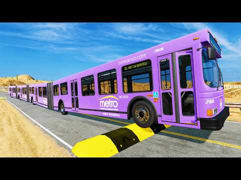 LONG BUS, SCHOOL BUS, CITY BUS Vs MASSIVE SPEED BUMPS - BeamNG.Drive