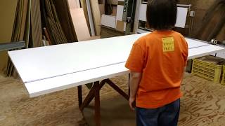 大型ダイニングテーブルのトップ天板大理石調で製作