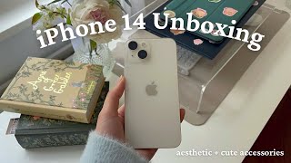 iPhone 14 Starlight (128 GB) aesthetic unboxing 🫧 + cute accessories 🤍