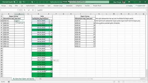 Dizi formülü ile ay içindeki son günü bulmak