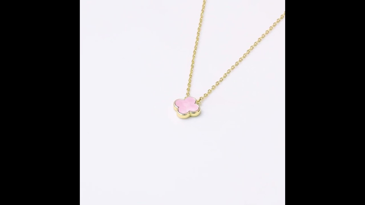 Gold Plated Pink Mother of Pearl Gemstone Clover Necklace