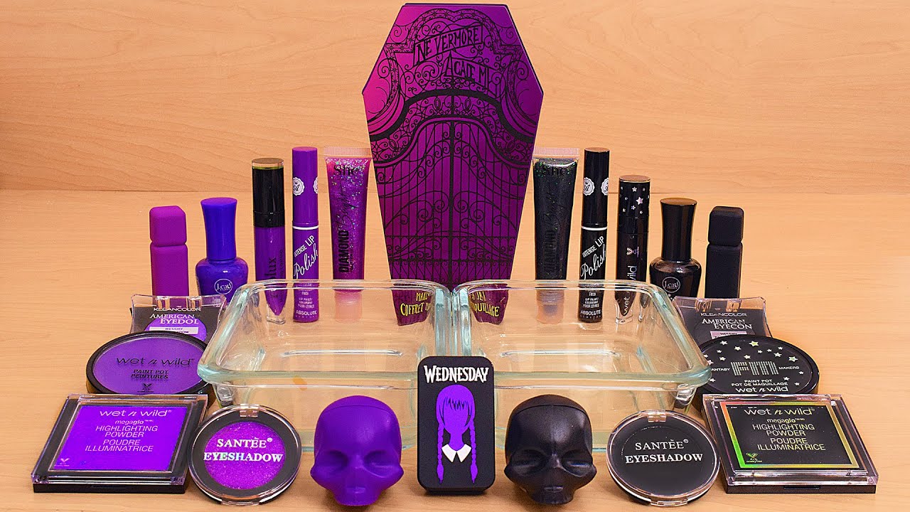 Purple vs Black - Mixing Makeup Eyeshadow Into Slime ASMR