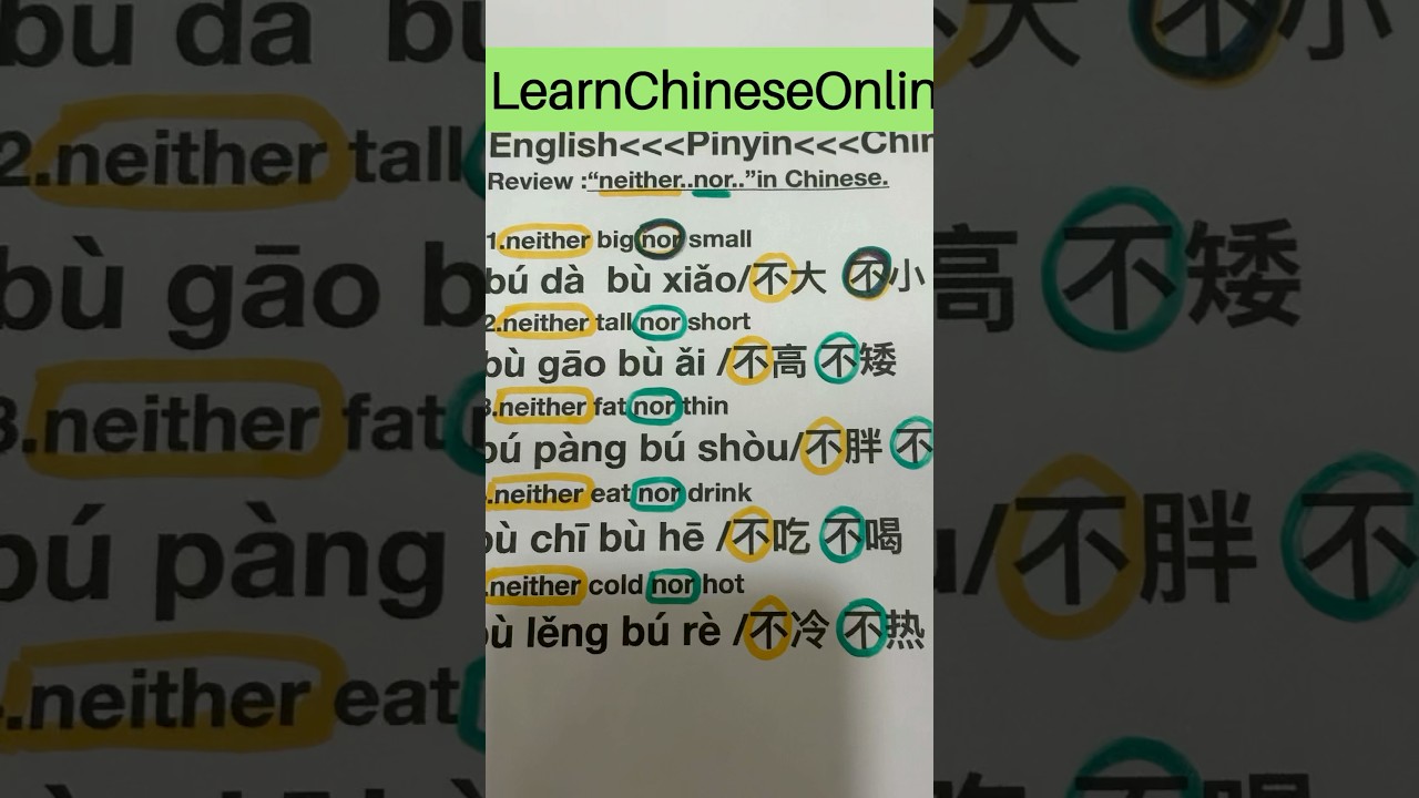 Live Chinese“71”.【neither..nor】#hsk#hsktest#mandarin#hanyu#pinyin#learnchinese#汉语#中文#学校#shorts#video  - YouTube