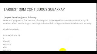 LARGEST SUM CONTIGUOUS SUBARRAY
