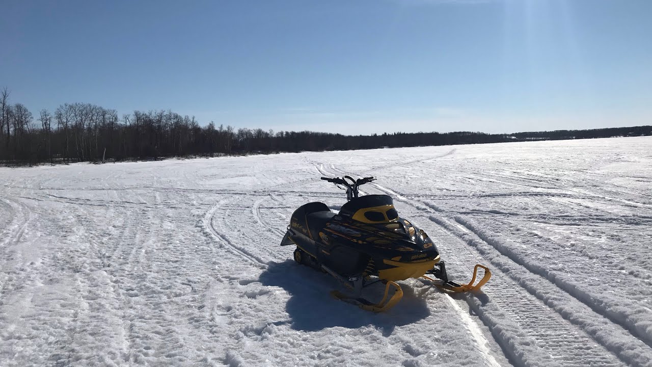 Snowmobile water skipping 2002 ski doo MXZ 500 YouTube
