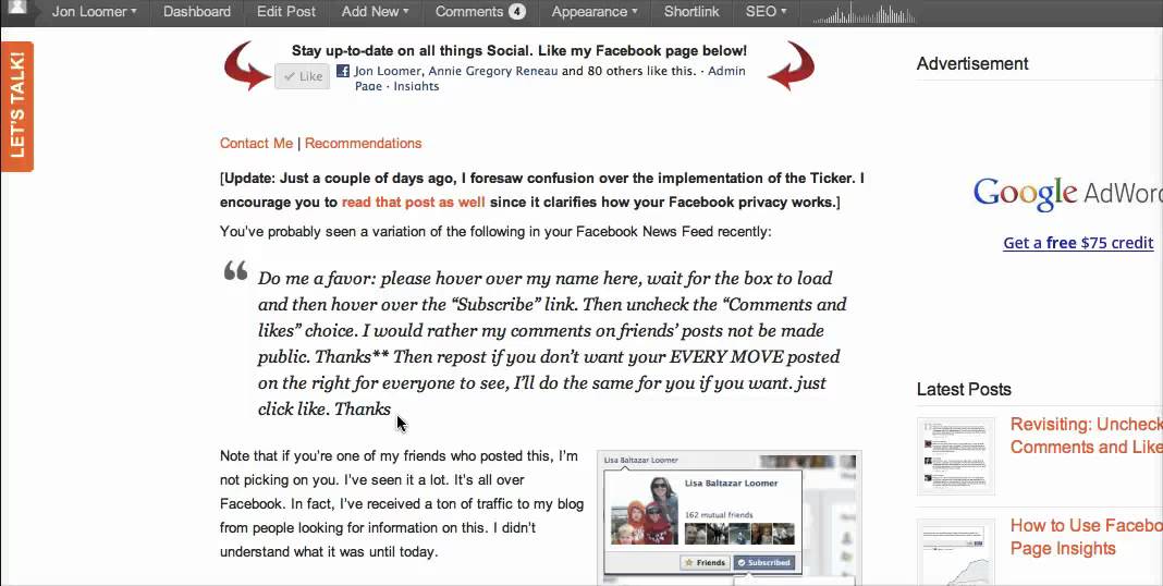 "Please do me a favor: Hover over my name..."