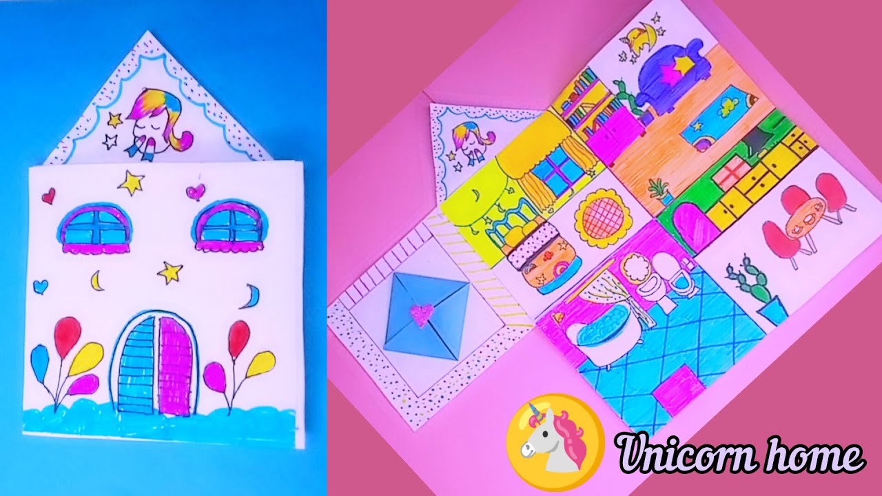 How to make a Beautiful Paper House DIY Miniature paper home / how to