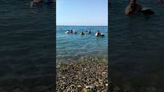 Семейный отдых с детьми на берегу черного моря. Дети купаются и плавают в море. Видео.