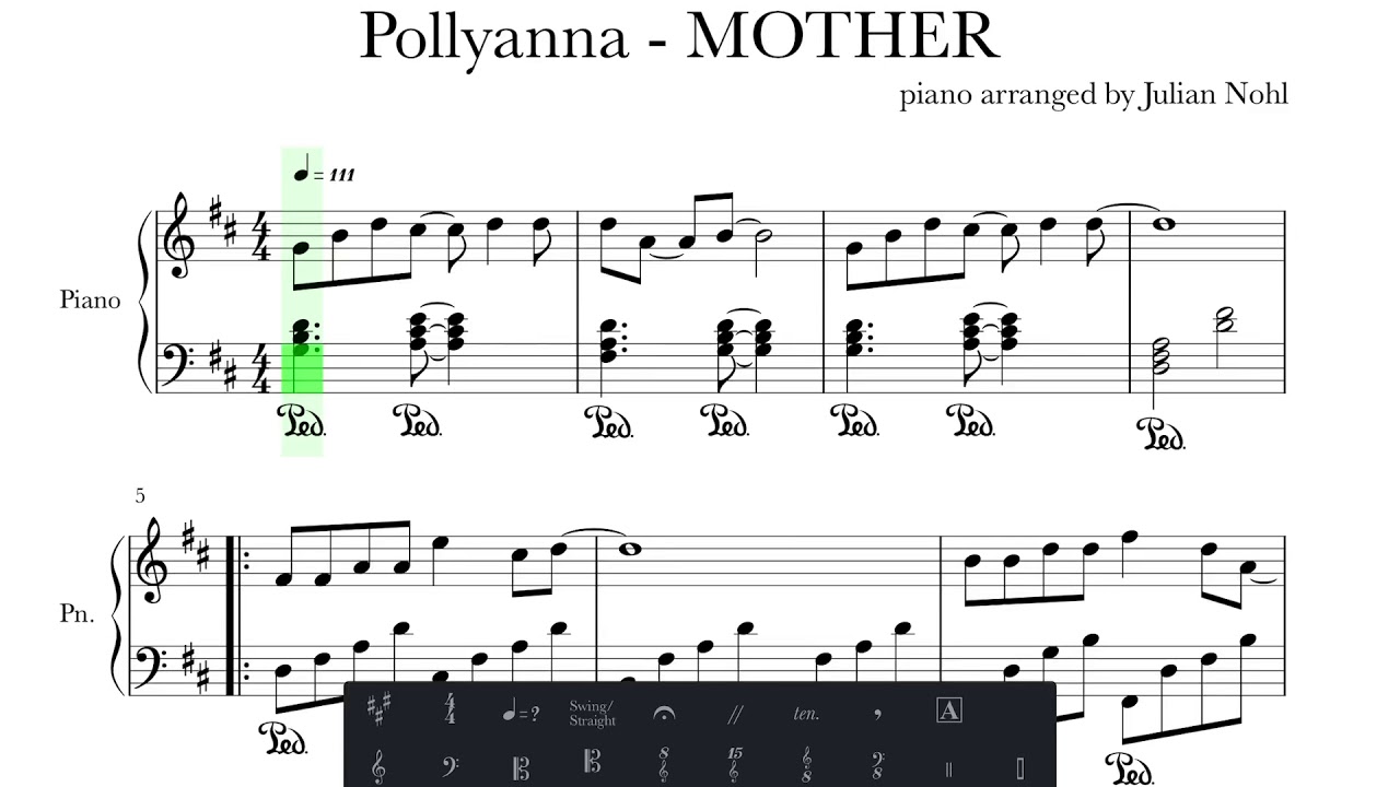Nintendo Mother Pollyanna Piano Score マザー フィールドbgm ポリアンナ ピアノ楽譜作成した Julian Nohl