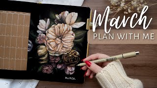 PLAN WITH ME | March 2023 Bullet Journal Setup | Dark Vintage Flowers Theme 🌹