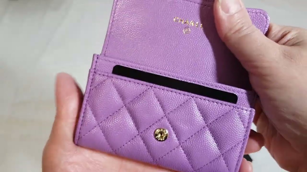 Chanel 22S Purple Caviar Classic CARD Holder GHW Snap Flap SLG Unboxing  #luxurypl38 #chanelpurple 