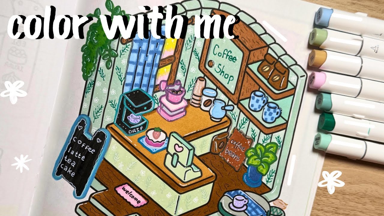 Color with me (ASMR) 💜☕️ ‘Little Corner’ by Coco Wyo using Ohuhu markers 🌸✨