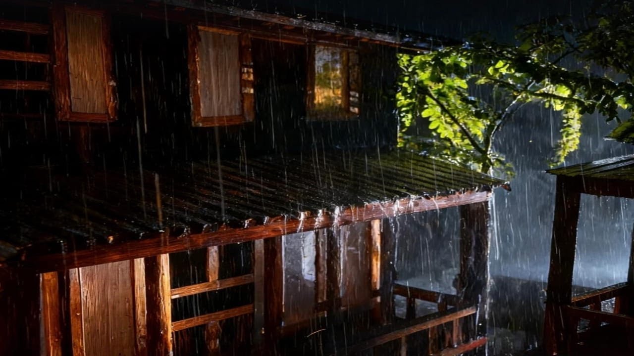 Ночная гроза с молниями и дождем