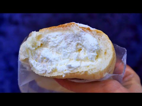 Popular Soft and Fluffy Milky Bread Japanese Hokkaido Milk Cream Bun 北海道ミルククリームパン | Thai Street Food
