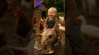 Shock Child Rides A Pig What Happens Next pawplanet cute farmlife funny animals baby