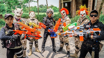 LTT Nerf Mod : Couple Warriors Black Man Nerf Guns Fight Criminal Group RED SATAN Mask