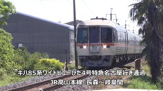 キハ85系ワイドビューひだ4号特急名古屋行き通過　JR高山本線　長森～岐阜間