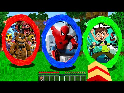 NÃO ESCOLHA O PORTAL SECRETO ERRADO NO MINECRAFT! (HOMEM ARANHA, BEN 10, FNAF)