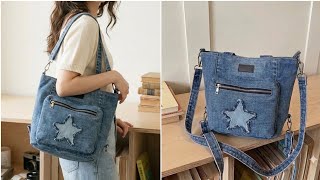 👜 Bag with Zipper From Old Denim | Bolso denim con bolsillo y cremallera | Upcycled Crafs 👜