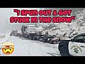 Truck Driver Hauling Over Size Load Gets Stuck In The First Snow Blizzard This Year