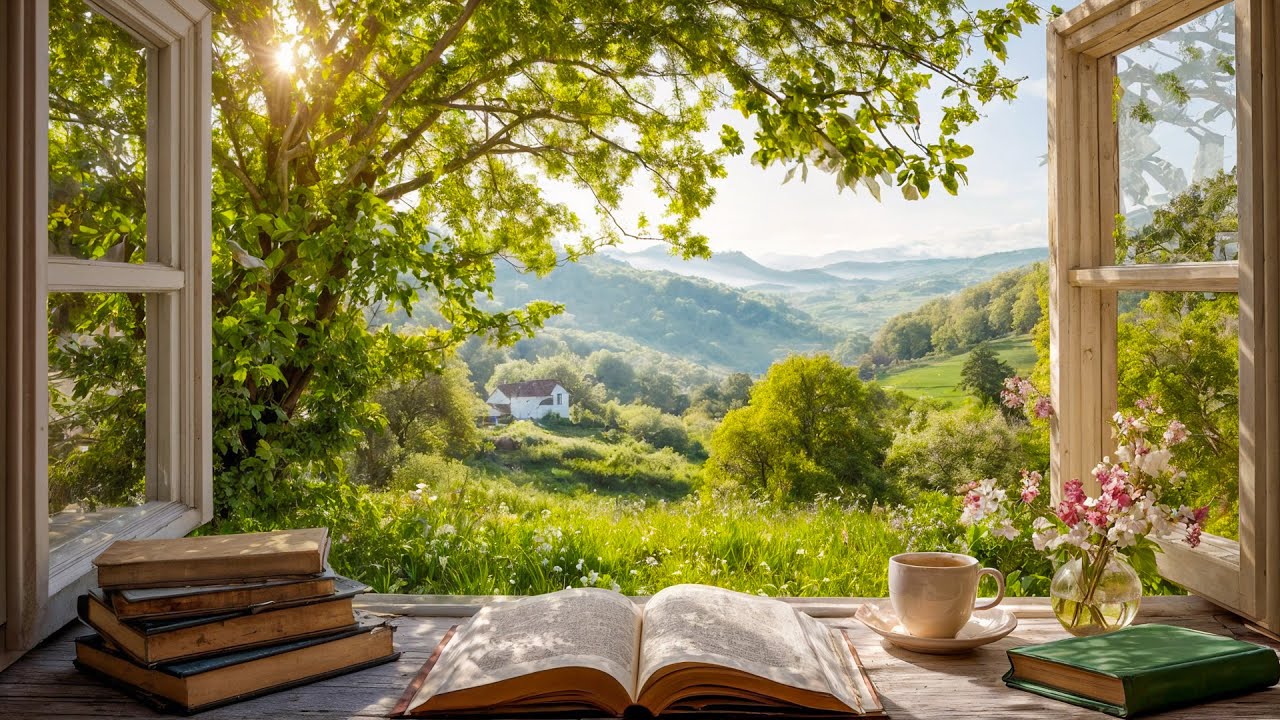 Spring Window Ambience 🍀Lazy Sunday by Window | Peaceful Countryside, Bird Sounds, Relaxing Nature