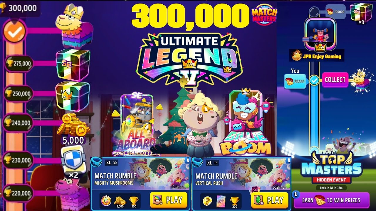 Legendary Top Master Rewards 300,000 ULTIMATE Match Masters/ 2 Match Rumble/ Collect Top ...