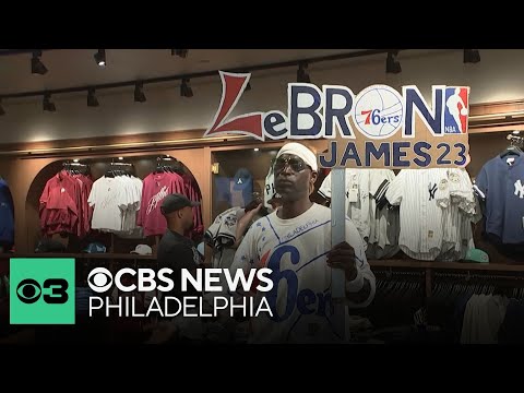 Sixers fans line up at Mitchell & Ness in Center City to get LeBron James merch