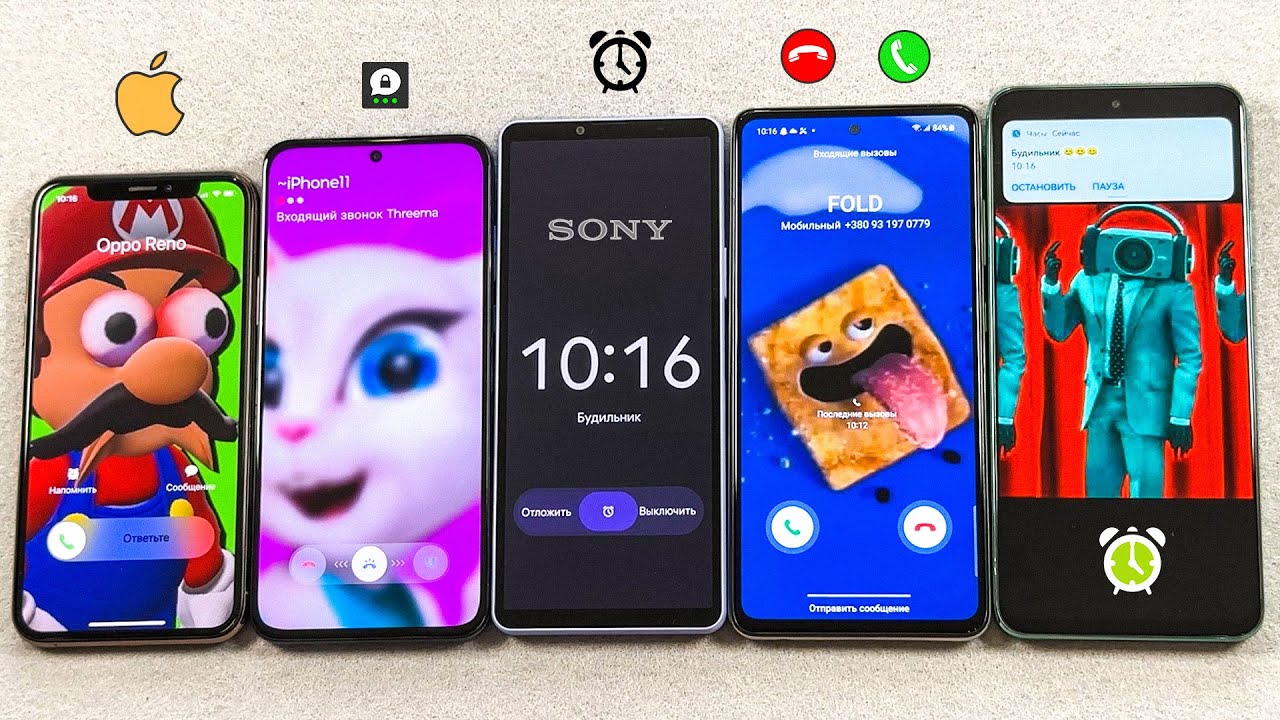 Threema, Alarm + Incoming Call iPhone Xs + Moto E30N + Sony X10V + Samsung А53 + Huawei NY90