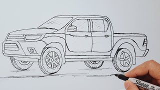 Fortuner Pickup | How To Draw A Toyota Hilux Revo Pickup (Follow Drawing) Easy Step By Step