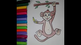 رسم قرد بطريقه سهله how to draw monkey