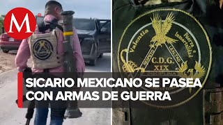 Sicario pasea con un lanzacohetes en Tamaulipas