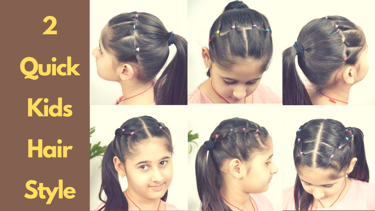 2 Cute Hairstyles For Girls Using Colorful Rubber Band | Step By Step Small Girls Hairstyles ...