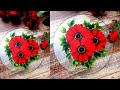 Most Beautiful RED Flowers Painting On GLASS || Easy Round Brush Painting For Beginners