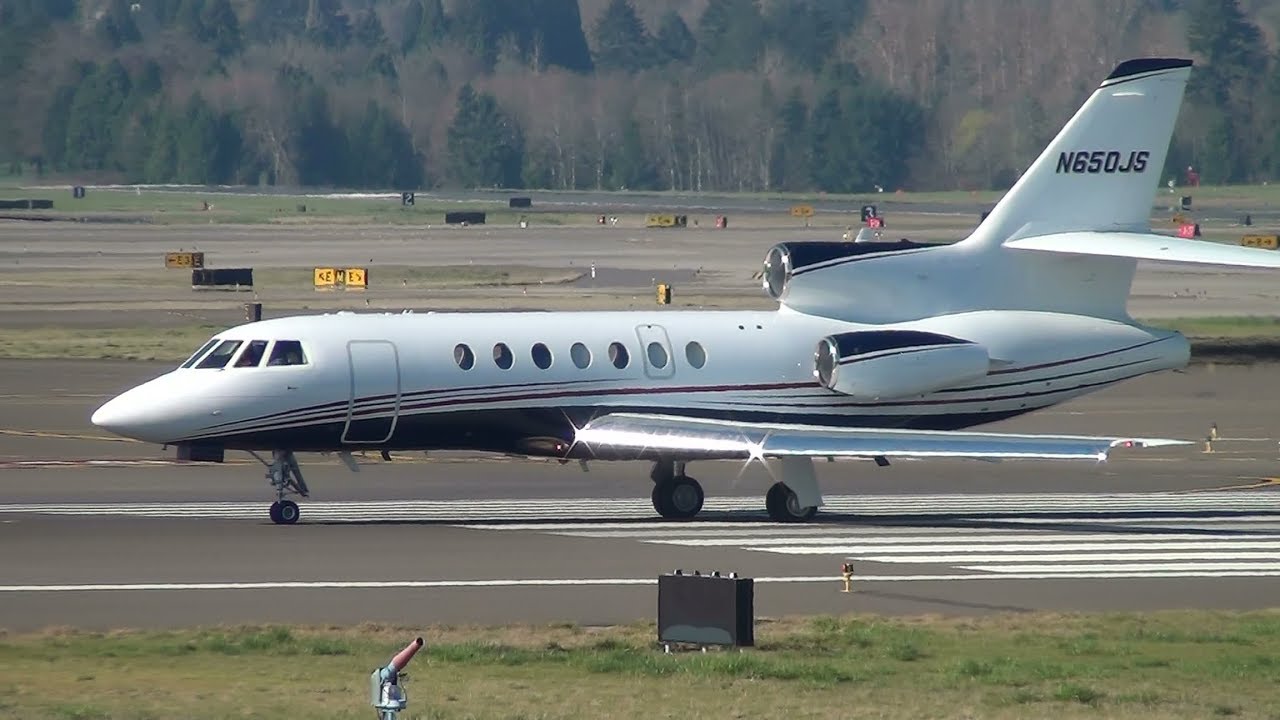 airbus a220 Dassault Falcon 50 [N650JS] Takeoff Portland Airport (PDX)