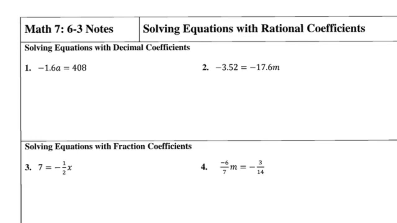 Solving Equations with Rational Coefficients Notes Video - YouTube