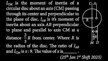 I CM is the moment of inertia of a circular disc about an axis (CM) passing through RT DTS 20 Q4
