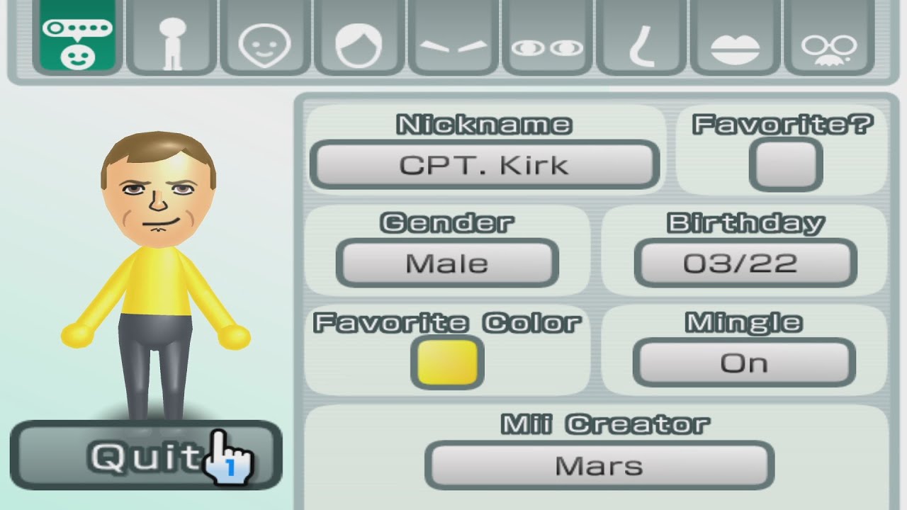 Captain Kirk - Star Trek - Mii 3398 - YouTube