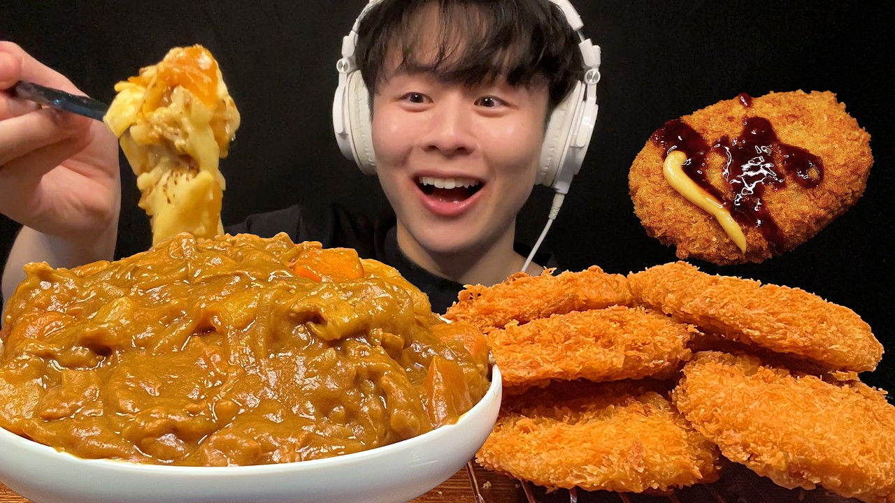 【ASMR】カレーうどん&サクサクのとんかつ‼️【咀嚼音/mukbang/Eating Sounds】