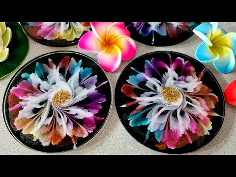 1371 Woohoo! Incredible Rainbow 3D Flower Resin Coasters