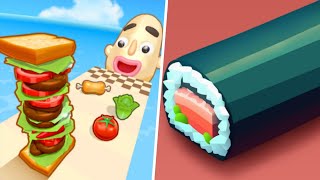 Sandwich Runner VS Sushi Roll 3D - Cooking ASMR - All Levels SpeedRun Gameplay Android iOS EP1 screenshot 5