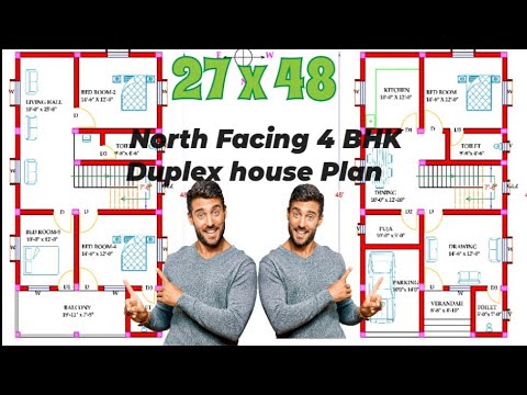 27 x 48 North Facing Duplex house Plan as Per Standard Vastu. 4 BHK ...